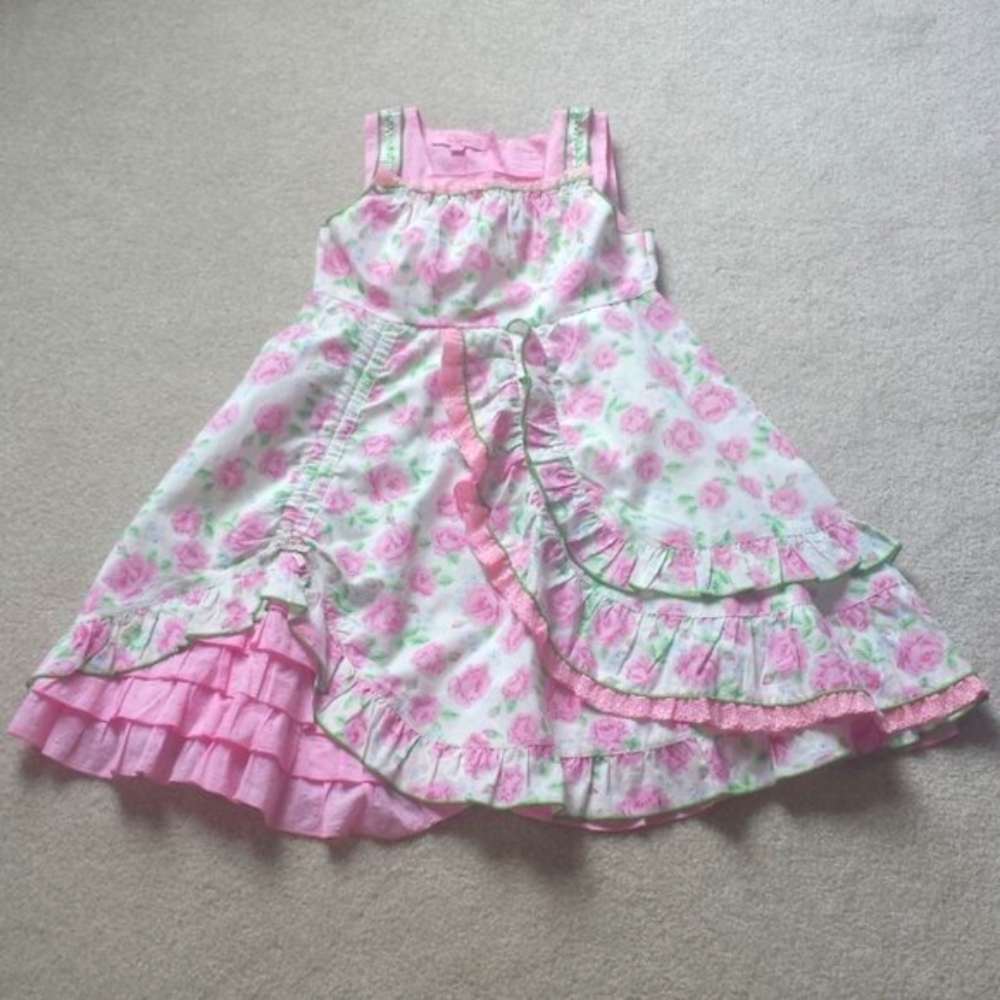 Beetlejuice London Girls Pink Roses Twirly Ruffle Dress